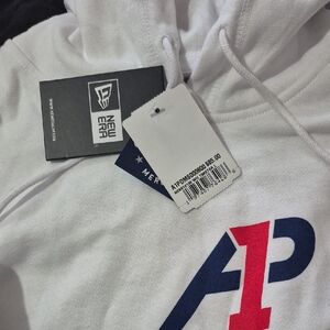 New Era White Hoodie with Red & Navy Logo Accent